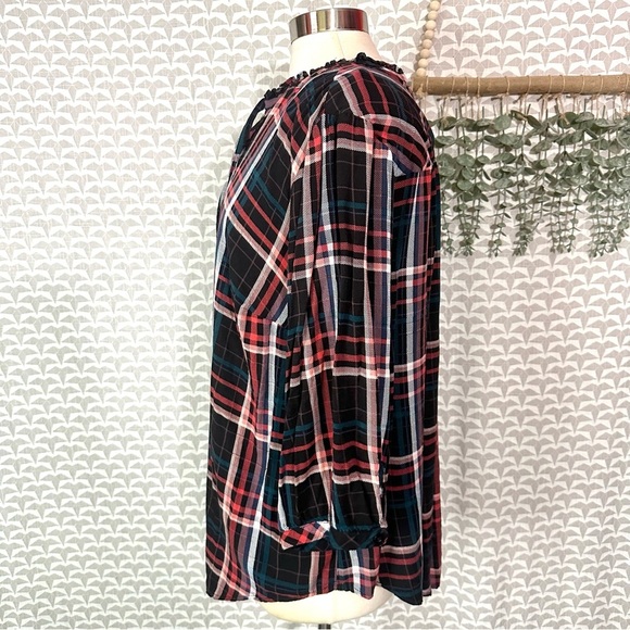Torrid Plaid Rayon Twill Tie Neck Peasant Top Shirt Black Womens Plus Size 2X 2 - Picture 10 of 15